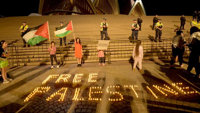 The protest in front of the Opera House was condemned by Chris Minns. Picture: NCA NewsWire / Jeremy Piper