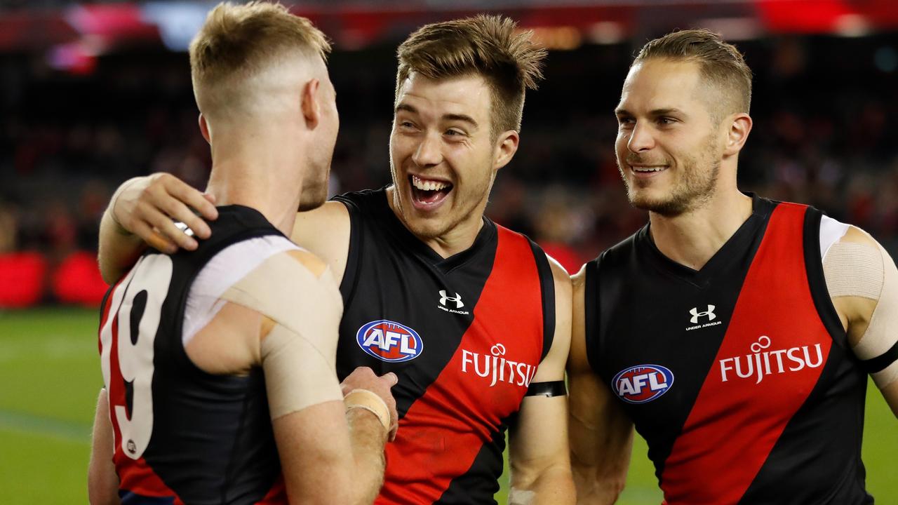 Zach Merrett (middle) as signed a six-year contract extension. (Photo by Michael Willson/AFL Photos via Getty Images)