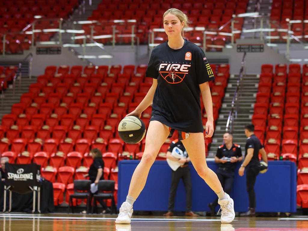 Saffron Shiels of the Fire warm's up before game two of the WNBL Semi Final series between Perth Lynx and Townsville Fire. (Photo by James Worsfold/Getty Images)