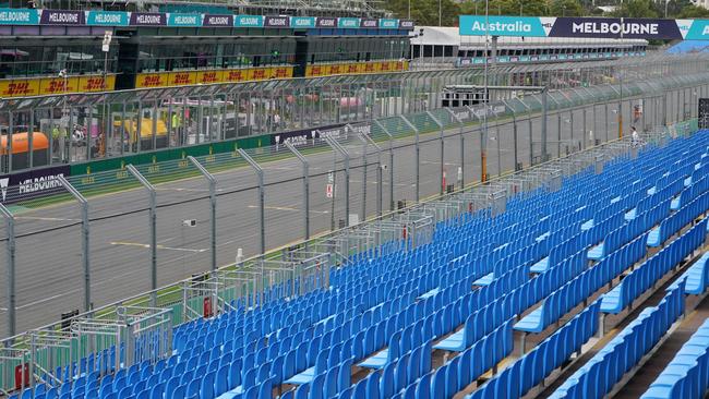 These stands should be full today for the Australian Grand Prix. Coronavirus put a stop to that. Picture: AAP