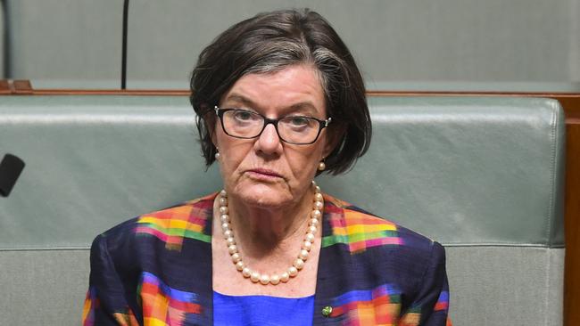 Crossbench MP Cathy McGowan reacts during House of Representatives Question Time at Parliament House in Canberra, Tuesday, November 27, 2018. (AAP Image/Lukas Coch) NO ARCHIVING