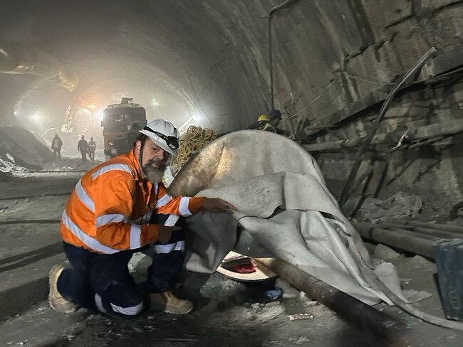 Australian Professor Dix at the rescue site. Picture courtesy of Arnold Dix