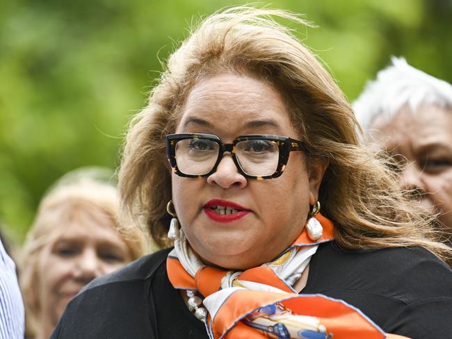 CANBERRA, AUSTRALIA - FEBRUARY 2: Professor Megan Davis of The Government Referendum Working Group addresses the media after meeting with the Prime Minister Anthony Albanese and Opposition Leader Peter Dutton at Parliament house in Canberra. Picture: NCA NewsWire / Martin Ollman