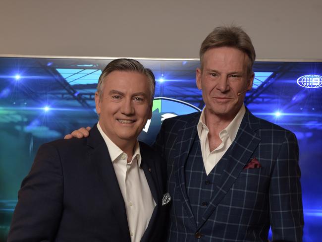 Eddie McGuire and Sam Newman at the Grand Final Footy Show 2018. Picture: Channel 9