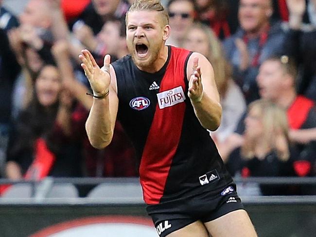 AFL Round 22: Essendon v Gold Coast at Etihad Stadium..Michael Hurley celebrates a goal.. Picture:Tim Carrafa