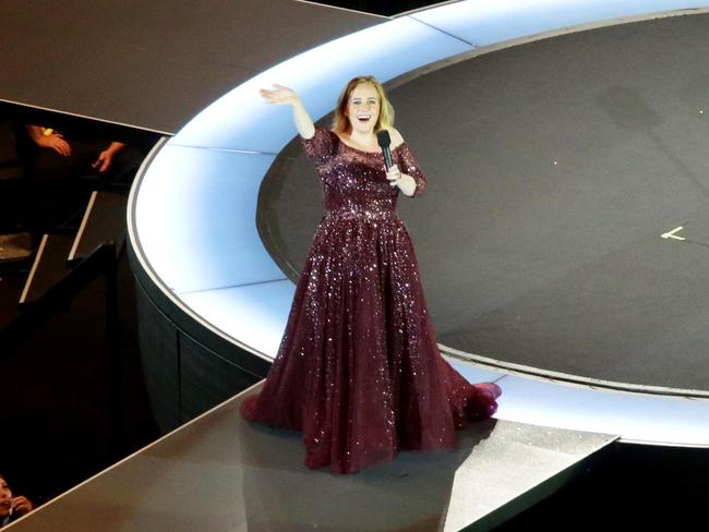 And here she is! Adele greets Brisbane during the first of two concerts at the Gabba. Picture: Steve Pohlner