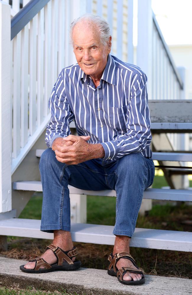 Centenarian James (Jim) Grebert at home at Deagon north of Brisbane. Picture: Steve Pohlner