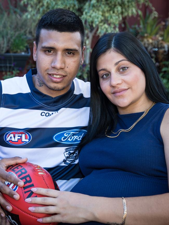 Tim Kelly with his partner Caitlin after being drafted by the Cats.