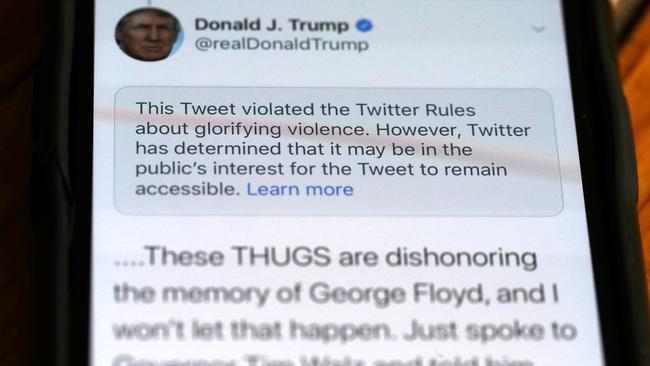 A Donald Trump tweet earns a rebuke from Twitter. Picture: AFP