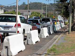 Parked cars in what was the northbound lane of Ballina St in Lennox Head. Picture: Liana Turner