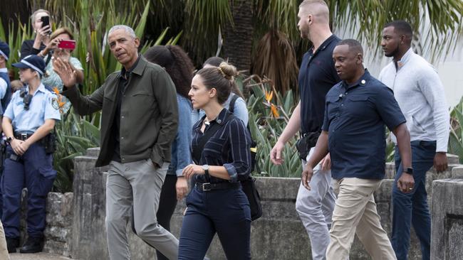 Crowds lined the streets around Kirribilli House to try to catch a look at the 44th US president. Picture: NCA NewsWire/ Monique Harmer