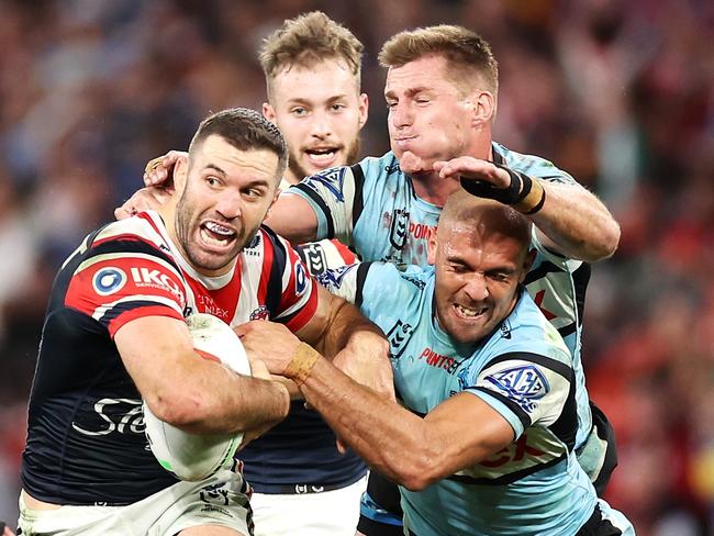 The Sharks-Roosters thriller during Magic Round was the third most watched game of the season after the Las Vegas double. Picture: Getty Images