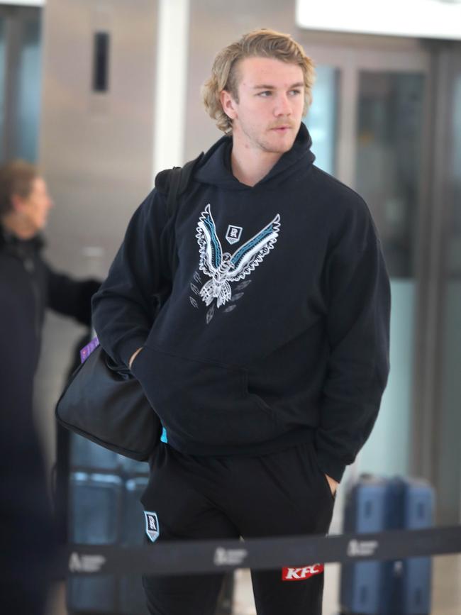 Jason Horne-Francis at Adelaide Airport on Friday morning. Picture: Dean Martin