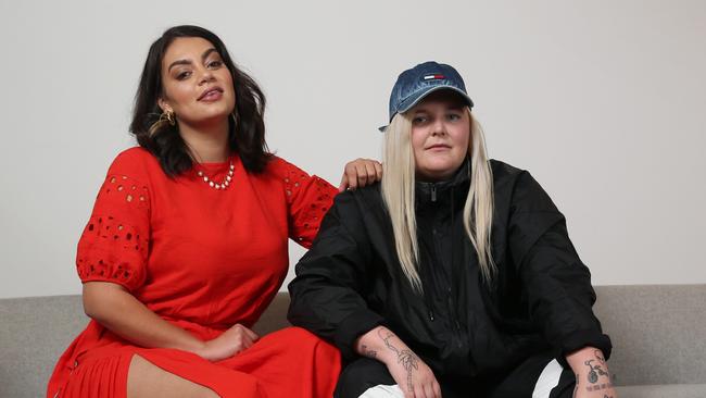 Australian singer-songwriters Thelma Plum with Toni Watson (Tones and I) at the ARIA Award nominations. Picture: Britta Campion / News Corp Australia.