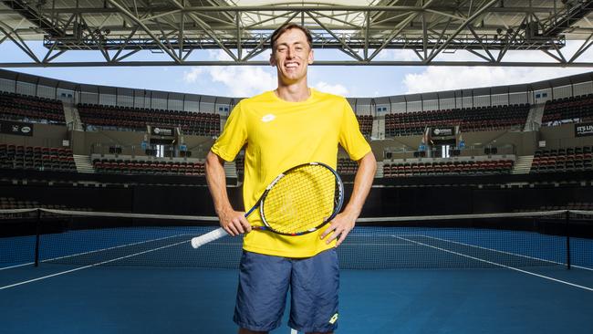 Queensland tennis player John Millman at Pat Rafter Arena. Picture: Lachie Millard