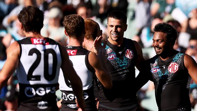 Burton was lively after being thrown forward against the Eagles. (Photo by James Elsby/AFL Photos via Getty Images)