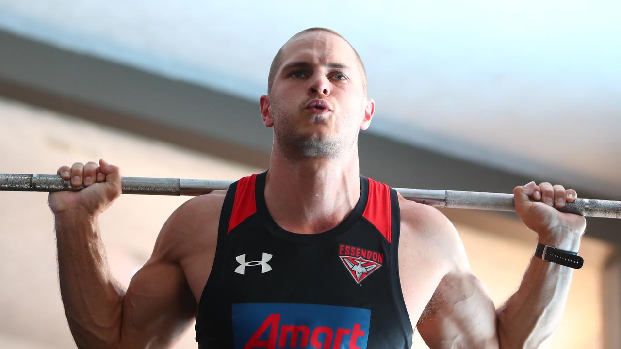 David Zaharakis in the gym. Photo: Chris Hyde/AFL Photos/Getty Images.