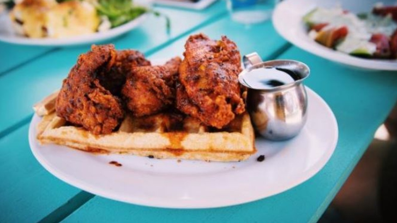 Fried chicken on waffles. Why not, I guess. Picture: Getty Images