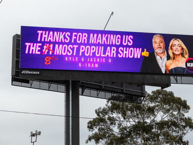 The new Kyle & Jackie O billboard in Melbourne for their KIIS FM breakfast show.. The billboard went up in Feb 2025.Picture: Supplied