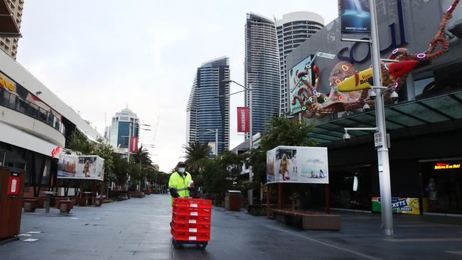 Surfers Paradise wakes up to its first day in lockdown due to the latest CoVid-19 scare. . Picture Glenn Hampson