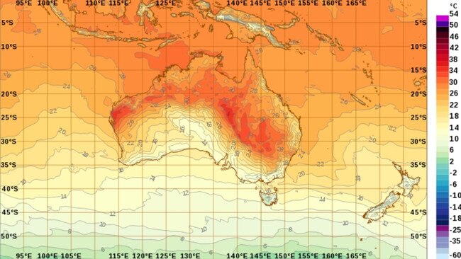 Sunday heat map for the country as thing look a little cooler on the east coast. Picture: BOM