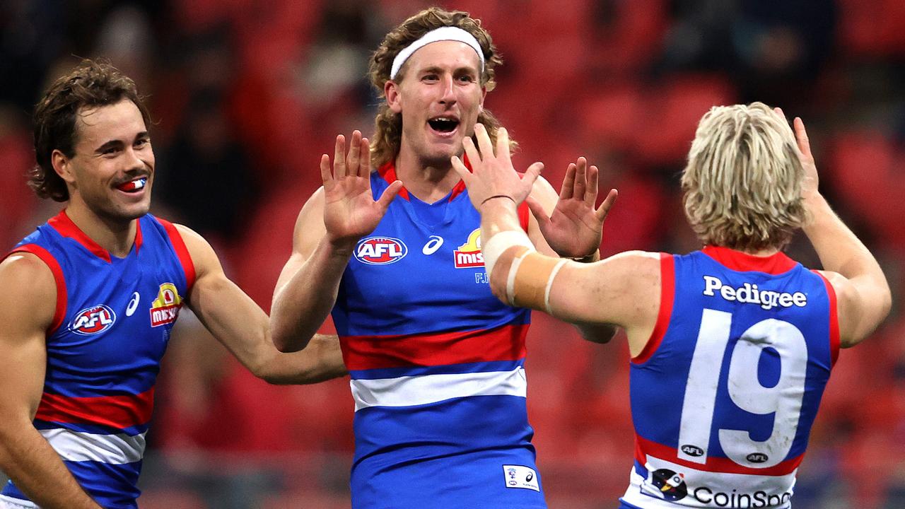 Western Bulldog Aaron Naughton kicked five goals in the win over GWS. Picture: Phil Hillyard