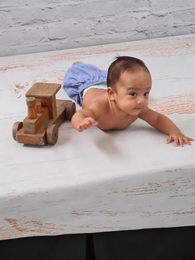 Darsh Jain plays whith his train. Picture: Ekta Jaiswal
