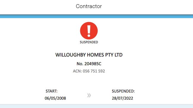 Willoughby Homes’ building licence was suspended last week.