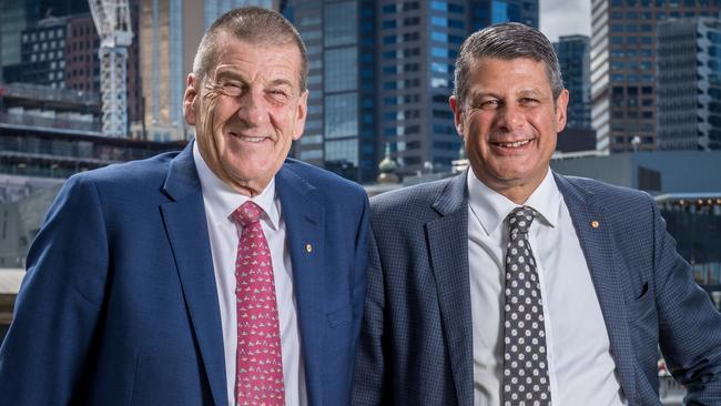 Former Victorian premiers and political opponents Jeff Kennett and Steve Bracks. Picture: Jake Nowakowski