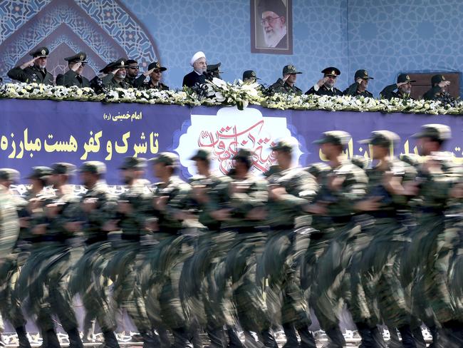 Iran’s Revolutionary Guard unveiled its latest ballistic missile capable of reaching much of the Middle East, including Israel, during a military parade last Friday. Picture: Ebrahim Noroozi/AP