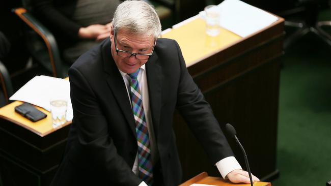 Opposition Leader Bryan Green asks Matthew Groom about new Co-ordinator General position during question time in State Parliament. Picture: SAM ROSEWARNE.