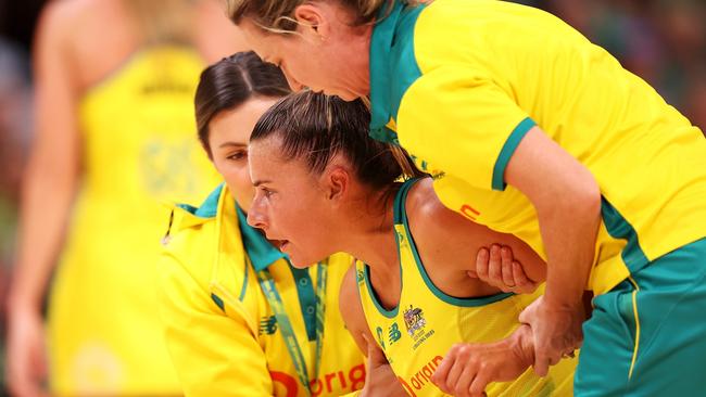 Maddy Proud has been ruled out of the Diamonds final clash with England, after suffering a concussion in their Game two victory. Picture: Getty Images.