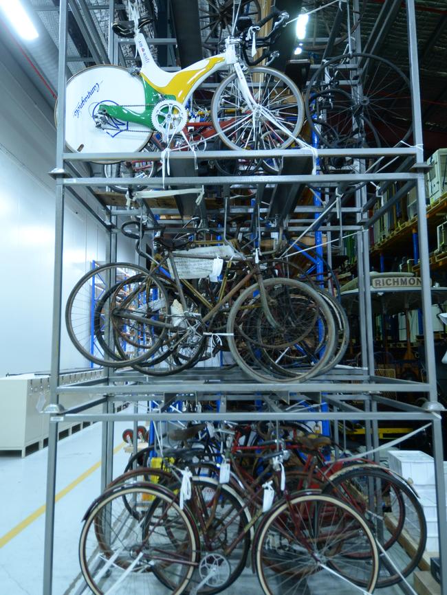 Bikes used in the Olympics and the Tour de France sit in storage. Picture: Craig Hughes