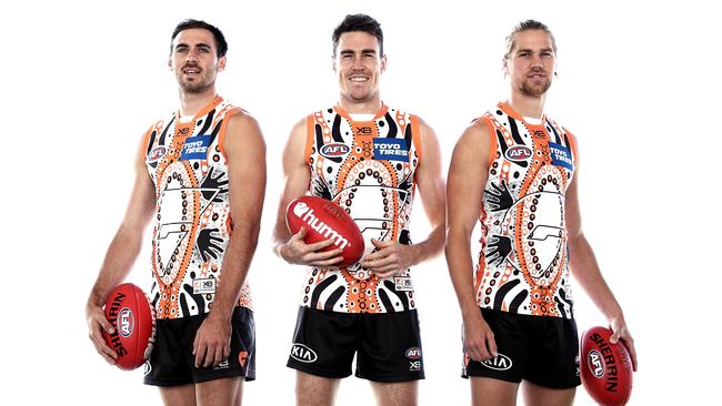 The new-look Giants forward line featuring Jeremy Finlayson, Jeremy Cameron and Harry Himmelberg is kicking goals this season. Picture: Phil Hillyard