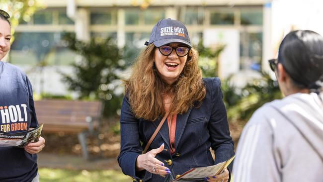 Groom Independent candidate Suzie Holt outside pre-poll voting at The Annexe, Friday, May 2, 2025. Picture: Kevin Farmer