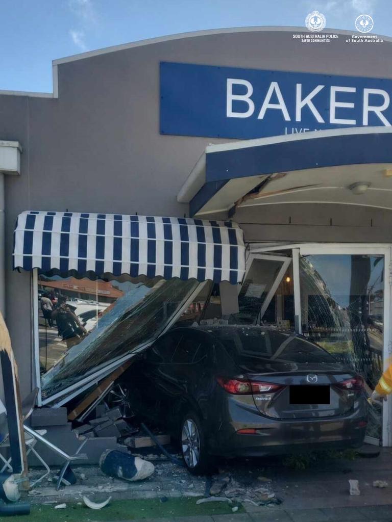 A car ploughed through the front of the Live ‘N’ Let Pie bakery. Picture: SA Police