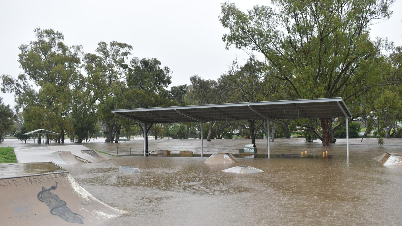 Warwick skate park is underwater after the Condamine River breached its banks at more than 6m. Picture Jessica Paul / Warwick Daily News