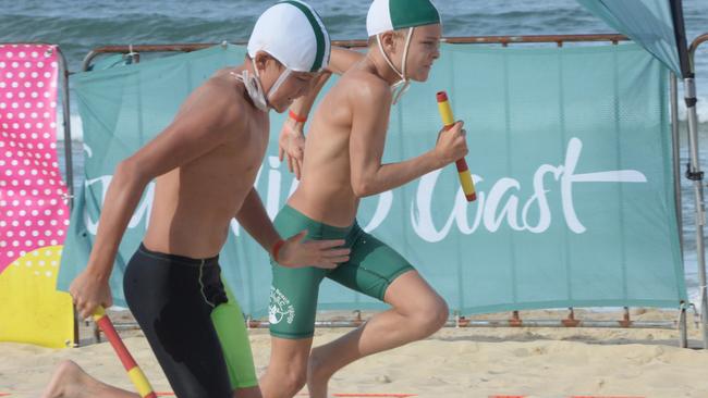 Running action at the Queensland Youth Surf Life Saving Championships on February 17.