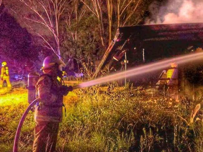 Firefighters from local Fire and Rescue NSW dousing the fire: Picture: Riverstone Fire &amp; Rescue