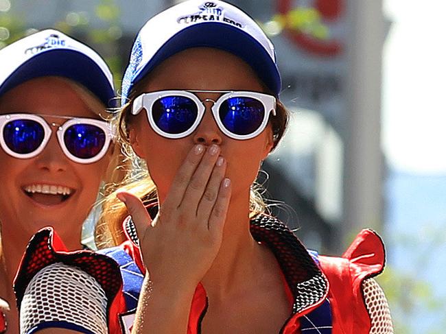 02/03/16 - Red Bull Pit stop. Grid girls in Rundle Mall. Picture Dean Martin