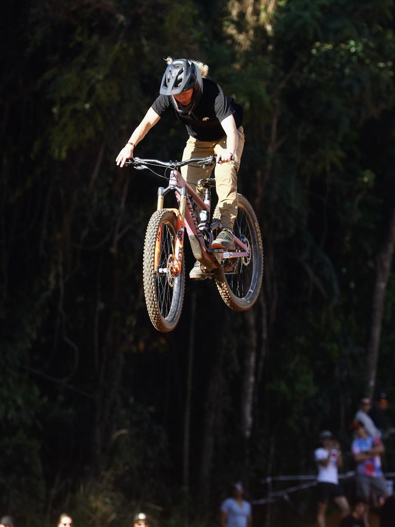 Action from the Slope &amp; Style event at the Crankworx Cairns mountain bike festival, held at Smithfield Mountain Bike Park. Picture: Brendan Radke