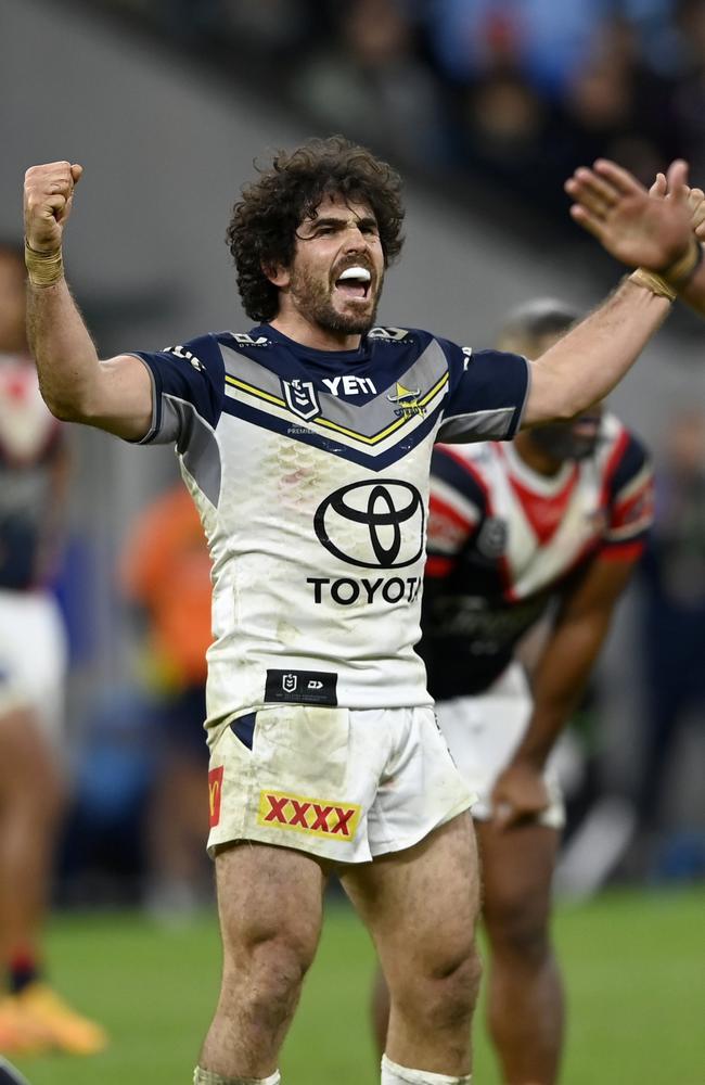 Jake Granville of the Cowboys celebrates the R13 win against the Roosters. Picture: NRL Photos/Gregg Porteous