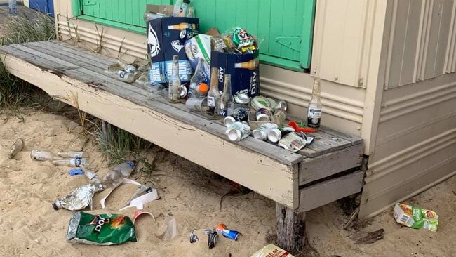 Beaches across the Mornington Peninsula have recorded the most crime between October-March over the past five years. Pictured is mess left by drunks at Mt Martha last month. Picture: Supplied