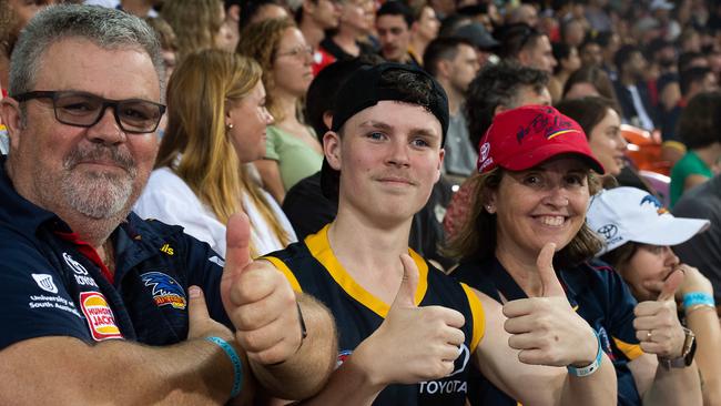 Riley Parr, Sean Parr and Liza Parr at the Gold Coast Suns match vs Adelaide Crows at TIO Stadium. Picture: Pema Tamang Pakhrin