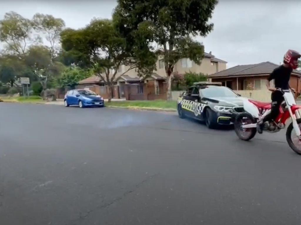A motorcyclist riding erratically down the Glenroy street. Picture: YouTube