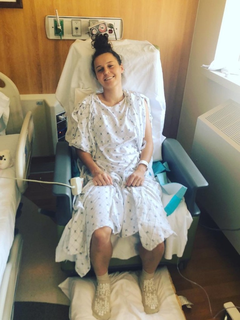 Hayley Raso in hospital after her horror back injury.