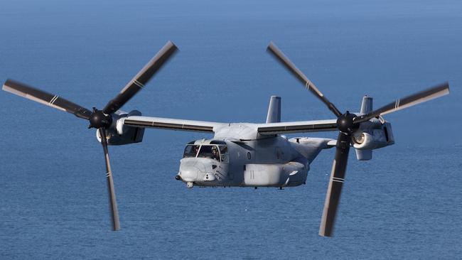 V-22 Osprey flying over Brisbane. Picture: Liam Kidston