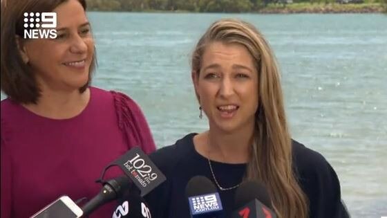 LNP leader Deb Frecklington and candidate for the seat of Currumbin Laura Gerber speak at the press conference. Picture: Nine Gold Coast News.