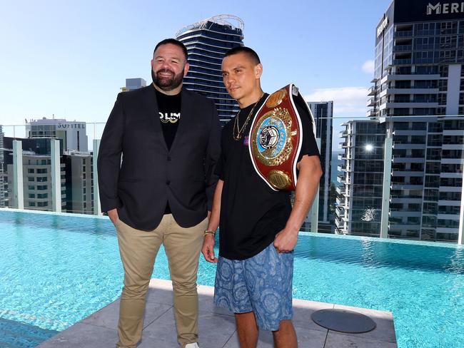 No Limit’s George Rose (L) still believes Tim Tszyu has what it takes to get back to the top. Picture: David Clark