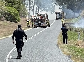 Six fire crews battled a blaze at Farleigh, just out of Mackay. Photo: Janessa Ekert